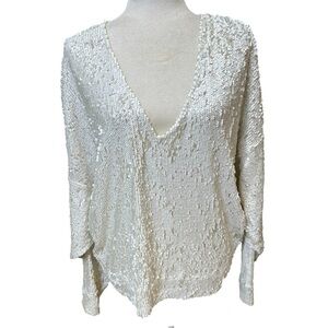 IRO Cream Sequin V-Neck Blouse